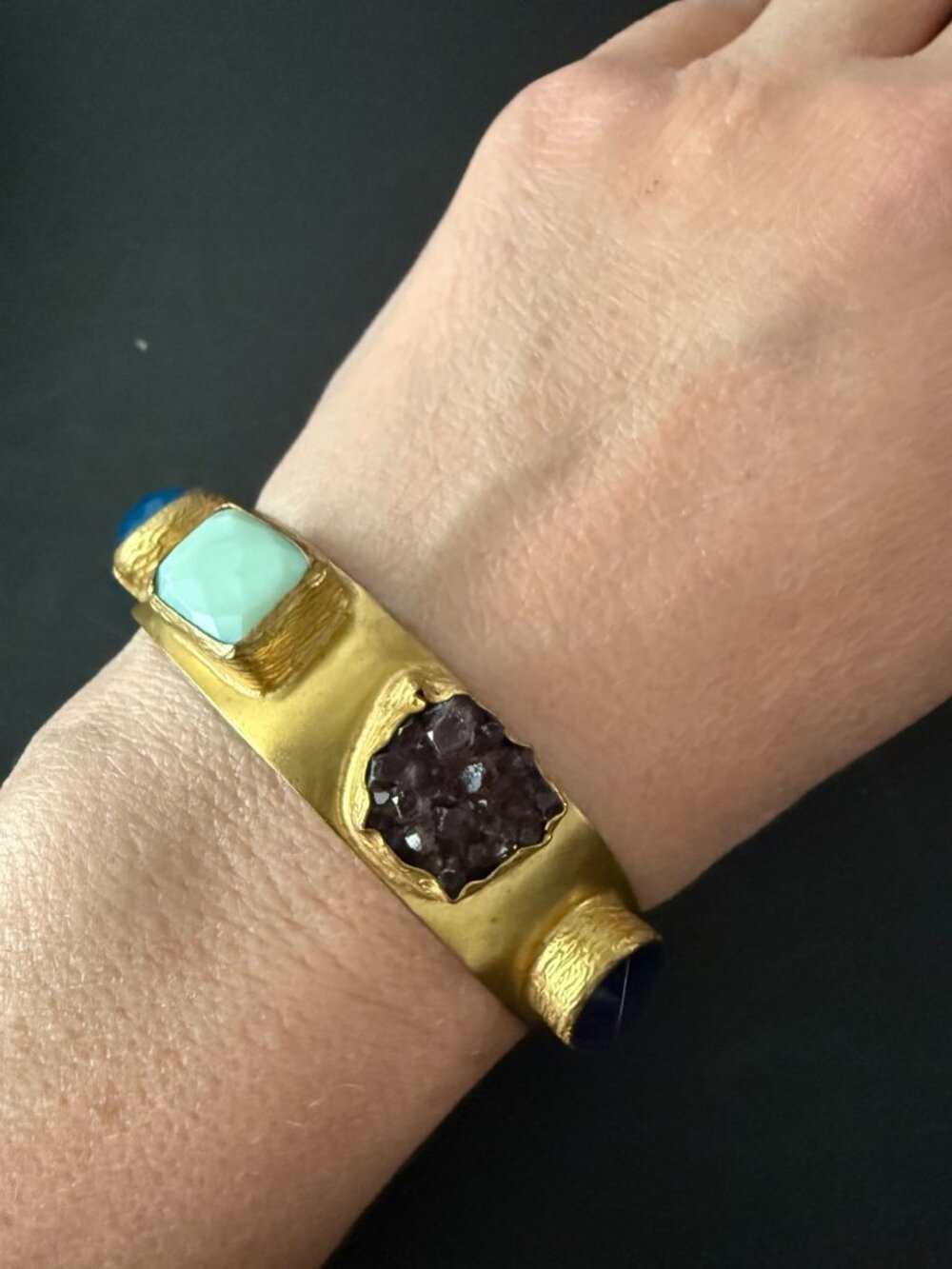 Gold Tone Bracelet Colorful Gemstone Accents Unique Artisan Design Unique Boho